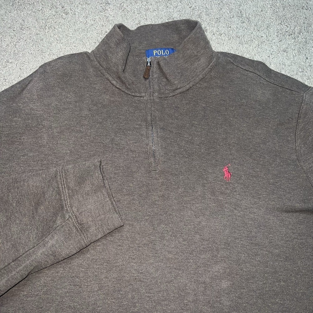 Polo Ralph‎ Lauren Sweater Mens 2XL Brown Estate Rib 1/4 Zip Mock Neck Pony Logo